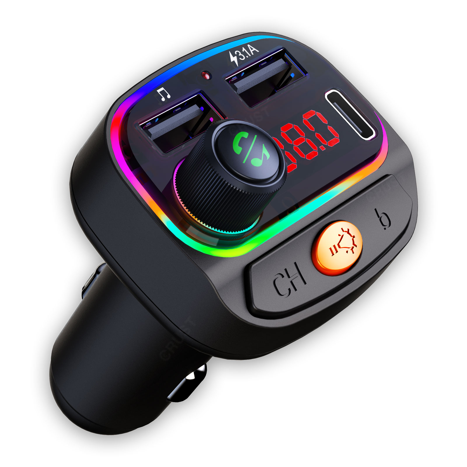 Crust CS30 Car Bluetooth FM Transmitter with Dual USB + Type C