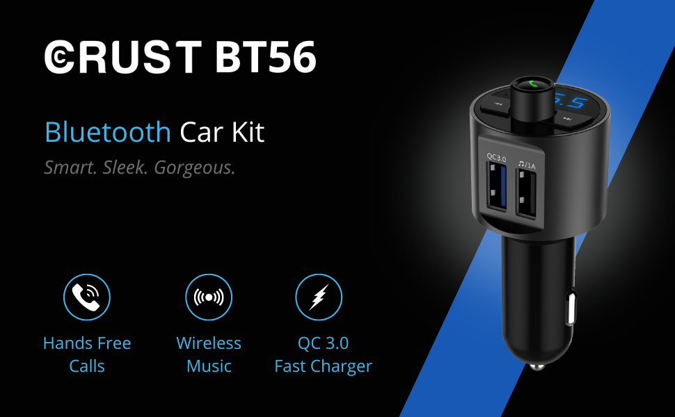 Crust BT56 Car Bluetooth FM Transmitter with QC 3.0 Dual USB Fast Car Charger