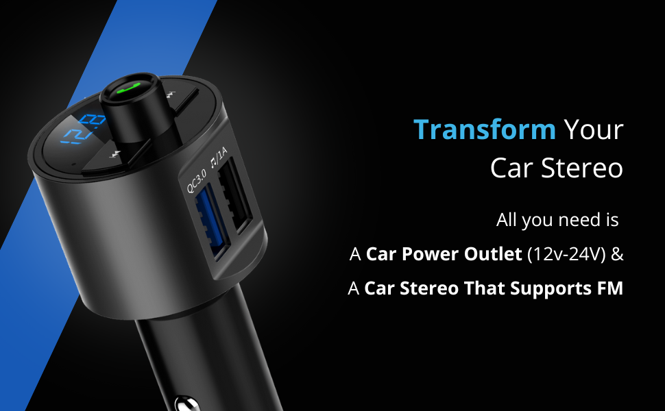 Crust BT56 Car Bluetooth FM Transmitter with QC 3.0 Dual USB Fast Car Charger