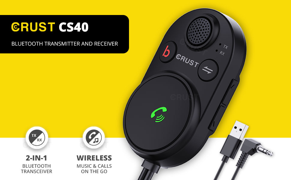 Crust CS40 2-in-1 Bluetooth Transmitter and Receiver for Car, TV, PC and more